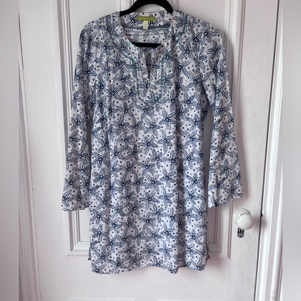 Women’s Sigrid Olsen Starfish Sequin Long Sleeve Tunic Top Size Medium